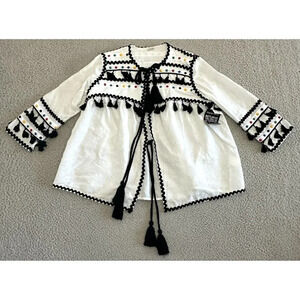 Dodo Baror Top Embroidered Tassels Cardigan Tie Front Closure Studded